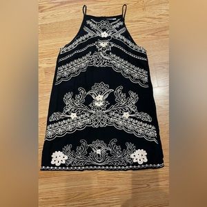Black embroidered mini dress